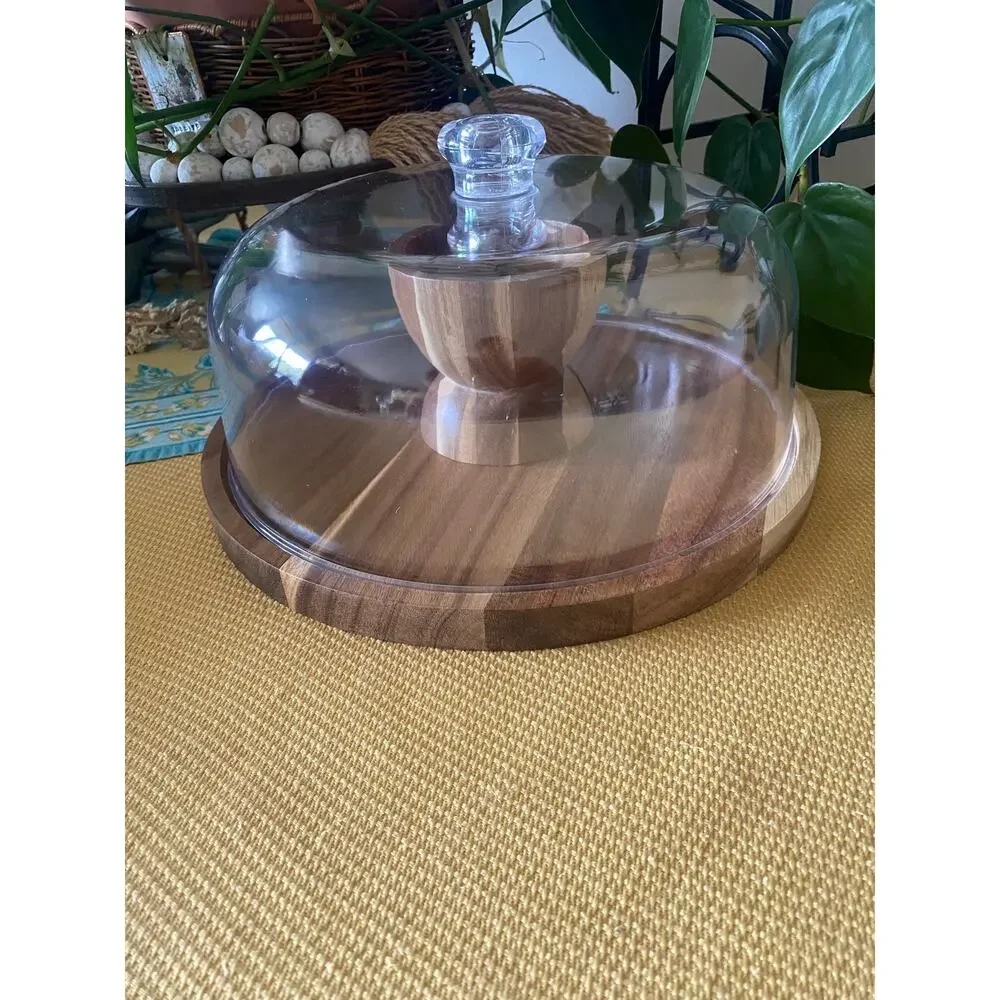 Sold on FB MarketplaceAcacia Wood Cake Stand with Acrylic Dome Lid, 12 inch Roun
